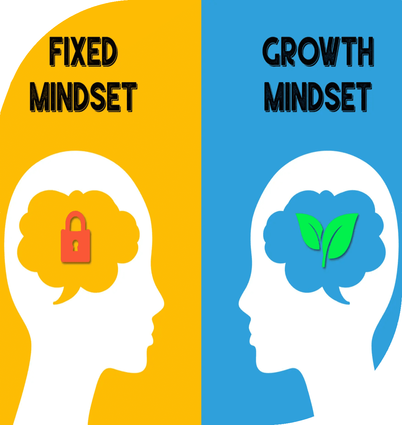 Mindset A picture of two different heads with the words fixed and growth mindset.